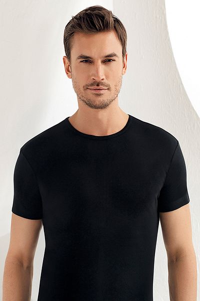 Şahinler Men's Black Short Sleeve Crew Neck Ribbed Undershirt Me027