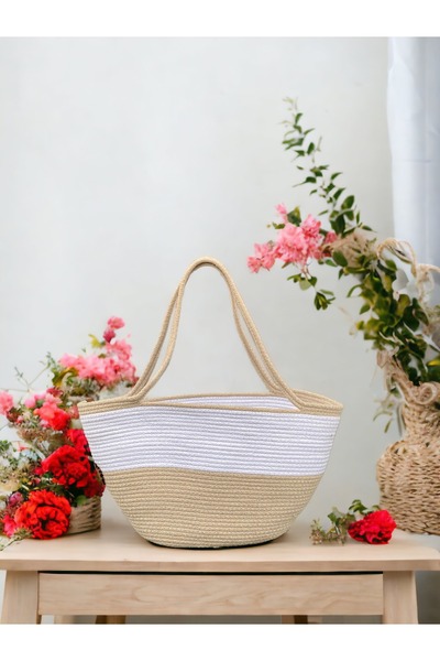 Liya Bella Τσάντα παραλίας και ώμου με ψάθινη εμφάνιση, κατασκευασμένη από βα...