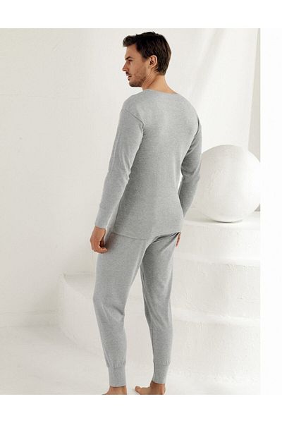 Şahinler Men's Gray Long Cuffed Interlock Underwear ME017