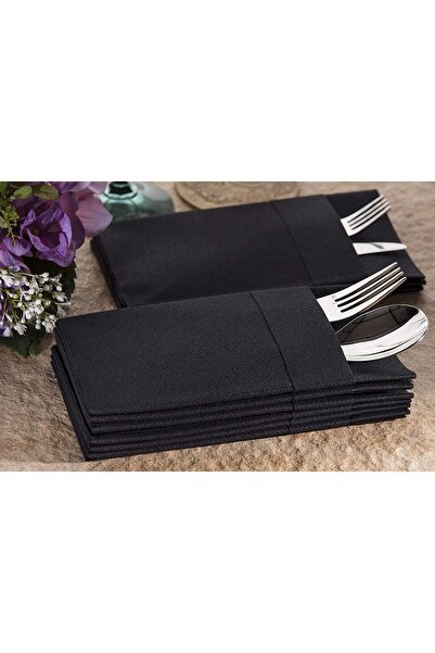 AS7 MARKET Kumaş Dokulu Cepli 40x40 Siyah Peçete 50'li