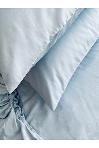 Silkarea غطاء وسادة مزدوج من الساتان القطني 100% موديل قياسي - أزرق