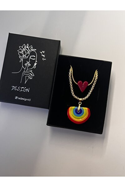 İS DESING Kolye Murano Kalp Ve Gökkuşağı.