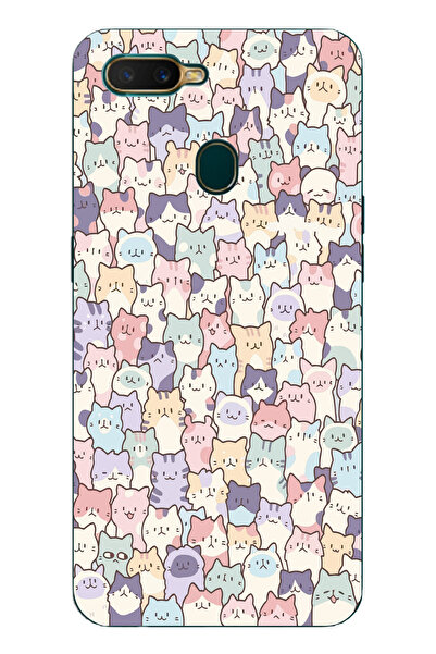 Magic Ring Oppo A5S/AX7/A12 Uyumlu Sevimli Kediler Desenli Şeffaf Telefon Kılıfı