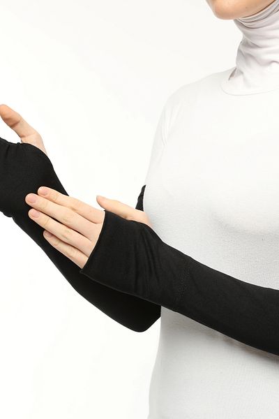 Altobeh Βαμβακερό χτενισμένο μανίκι Hijab με κομμένα δάχτυλα - Μαύρο