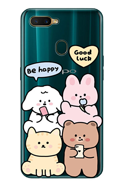 Magic Ring Oppo A5S/AX7/A12 Uyumlu Sevimli Ayıcıklar Desenli Şeffaf Telefon K...