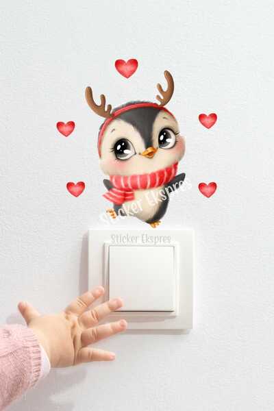 Sticker Ekspres Şirin Penguen Ve Kalpler K22 Yılbaşı Yeni Yıl Priz Sticker