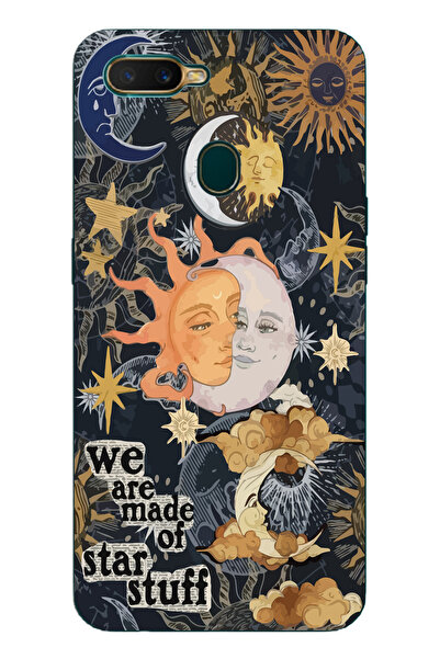 Magic Ring Oppo A5S/AX7/A12 Uyumlu Güneş ve Ay Desenli Şeffaf Telefon Kılıfı