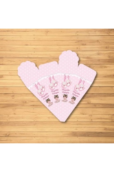 Çemrek Süs Parti Pink Baby Girl Cardboard Cone Turkish Delight Bowl 50 Pieces...
