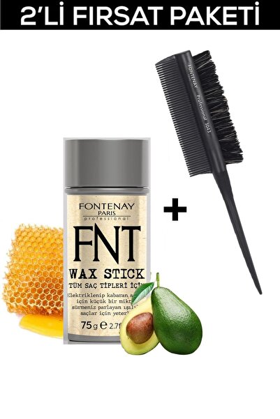 Fontenay Hair Wax Stick 75gr + Profesyonel Topuz Krepe Şiş Tarak 3043 2'Li Set
