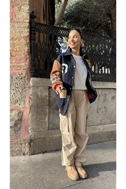 Quzu Çok Renkli Kolej Ceket Lacivert