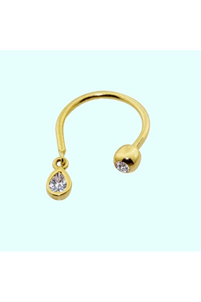 Sembol Gold Altın Yarım Halka Kulak Piercing 14 Ayar Damla Taşlı