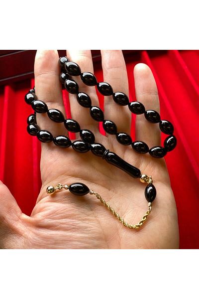 dergah tesbih Gold Tasseled Oltu Stone Rosary Collectible