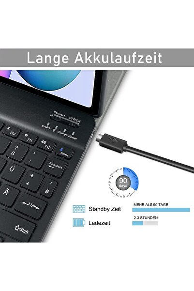 m.tk moveteck Galaxy Tab S6 Lite Sm-p610 Uyumlu Tablet Bluetooth Renkli Klavyeli Kalem Bölmeli Kılıf