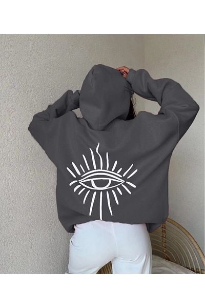 Machetta Hanorac supradimensionat unisex cu glugă cu imprimeu cu ochi - mărime mare