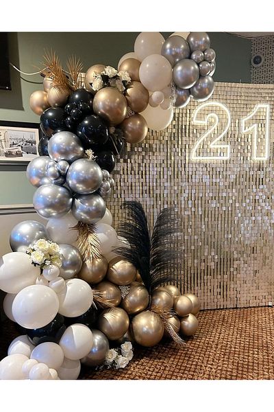 Çemrek Süs Parti Chrome Gold silver chrome sea sand black balloon chain set 100pcs