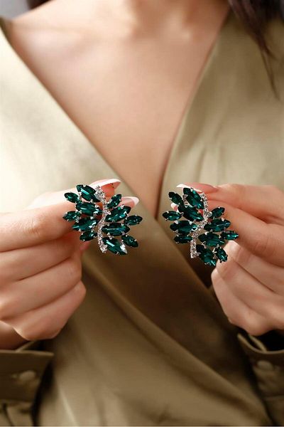 HUBANN Special Design Green Stone Women's Earrings Colorful Stone Earrings Engagement Wedding Earrings Invitation Sparkling Earrings