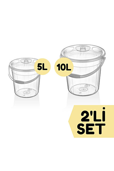 Bayev 2'li 10-5 Litre Kapaklı Su Kovası Şeffaf Un Bakliyat Patates Soğan Sakl...