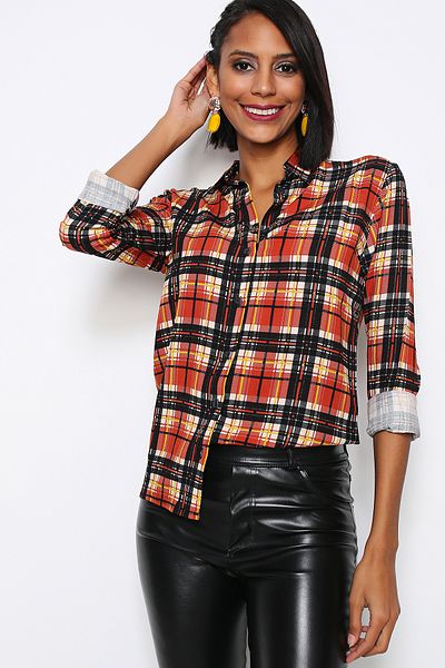 AVORWE Plaid Button-Up Shirt