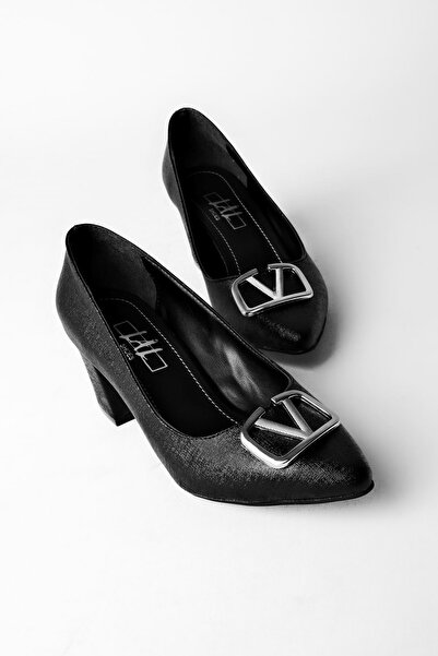 Lal Shoes & Bags Pantofi de damă cu toc cu detaliu metal V-negru
