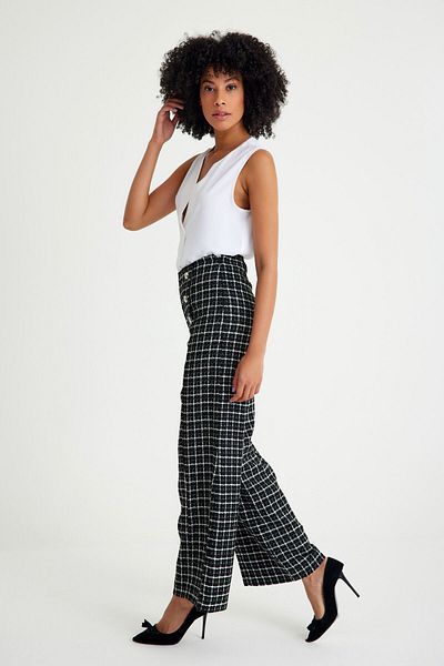 Just Like You Plaid Black and White Women's Trousers - Side Zipper