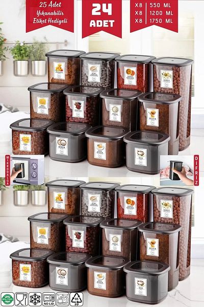 NY HOME 24-Piece Anthracite Economical Unbreakable Storage Container with Labels
