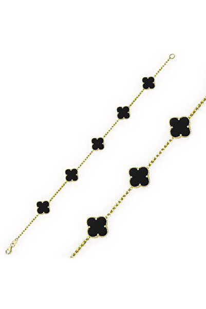 Lilarote Pırlanta Mineli Siyah Yonca Bileklik Küçük Boy