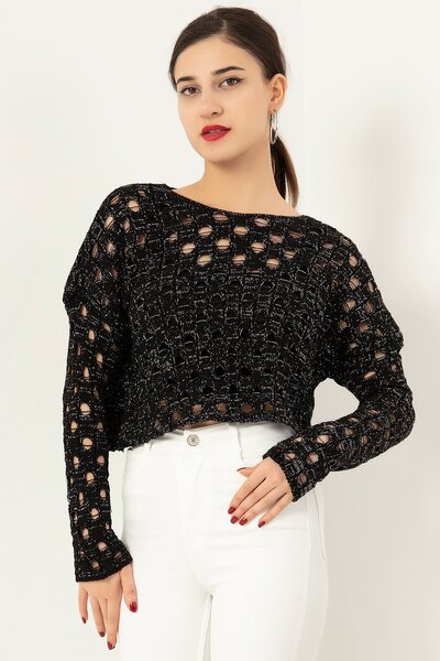 PULLIMM Tricotaj ajurat cu sclipici Crop ATL011