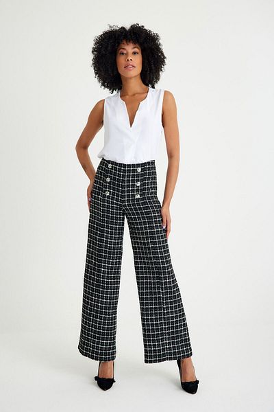Just Like You Plaid Black and White Women's Trousers - Side Zipper