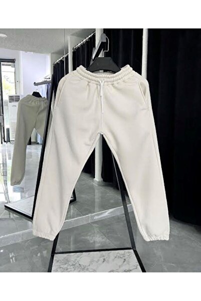 NO 601 Μπεζ επένδυση fleece Unisex ελαστικό παντελόνι αθλητικό με 3 κλωστές