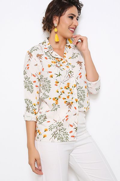 AVORWE Cămașă cu nasturi cu modele florale