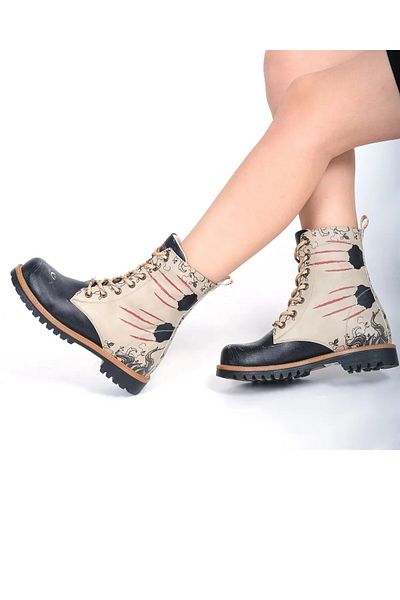 Goby Cat Printed Women's Black Beige Boots