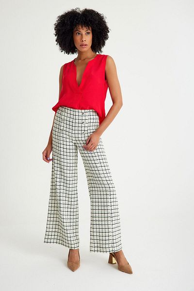 Just Like You Plaid White Black Women's Trousers - Side Zipper