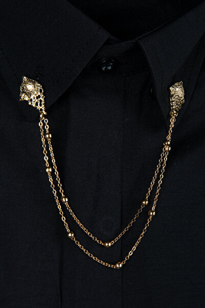 Terapi Men Tüm Gömleklere Uyumlu Kurt Başı Figürlü Altın Renk Zincirli Yaka İ...