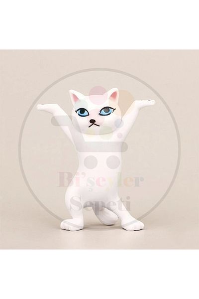Bi'şeyler Sepeti Cat Pen Holder, Headphone Holder Stand, Desktop Pen Holder, Cat Figure, Catholder - 10 cm