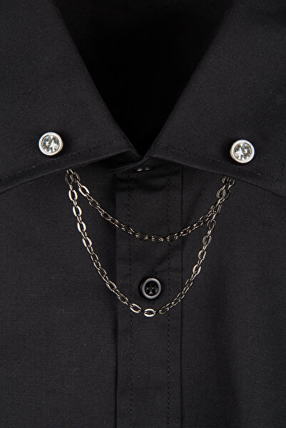 VEAVEN Tüm Gömleklere Uyumlu Parlak Taşlı Gümüş Renk Zincirli Yaka İğnesi