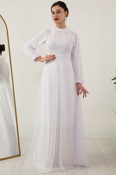 PULLIMM Rochie din tul cu pene Yaksı cu mânecă lungă plisată ESP045