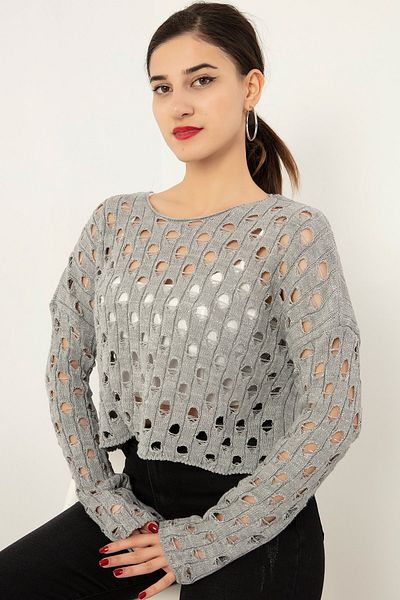 PULLIMM Tricotaj ajurat cu sclipici Crop ATL011