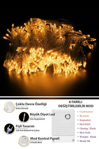 Trendpoint 3x3 Metre Perde Led Animasyonlu 12 Saçaklı 300 Ledli Fişli Eklenebilir 8 Fonksiyonlu
