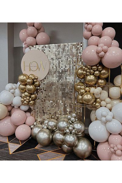 Çemrek Süs Parti Light and dark gold chrome pink blush balloon chain set 100 pieces