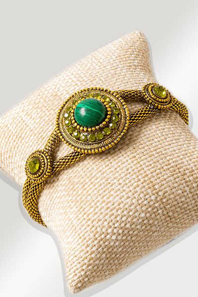 Tesbih Atölyesi Certified Zebercet Embroidered Model Malachite Stone Bracelet - Adjustable