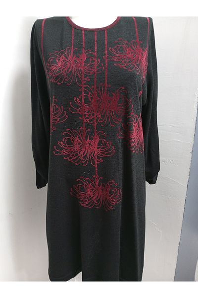AKŞEN GİYİM Large Size Knitwear Woven Claret Red Velvet and Stone Decorated SLEEVE FOLDABLE WINTER TUNIC