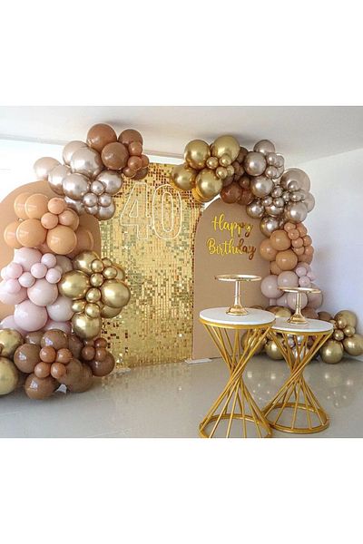Çemrek Süs Parti Coffee caramel sea sand gold chrome balloon chain set 100 pcs