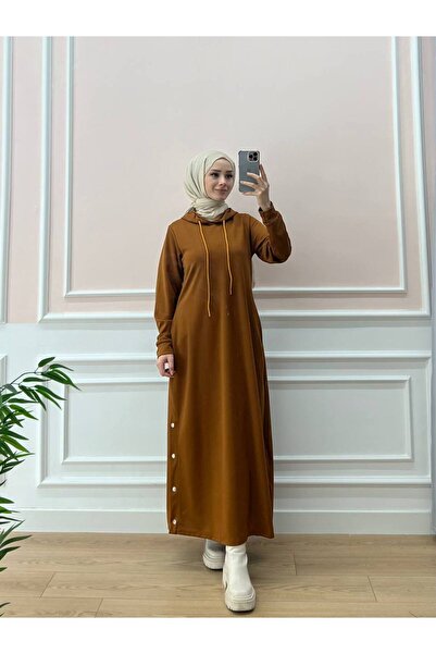 Esre Store Düğme Detaylı Spor Tesettür Elbise Taba