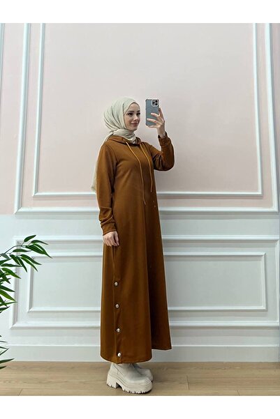 Esre Store Düğme Detaylı Spor Tesettür Elbise Taba