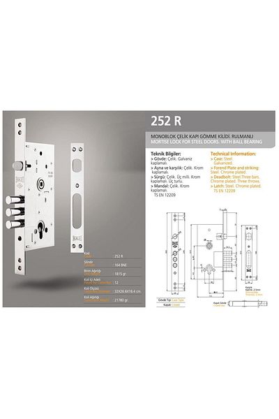 Kale Kilit Kale 252 Rsn Compatible Monoblock Steel Door Lock
