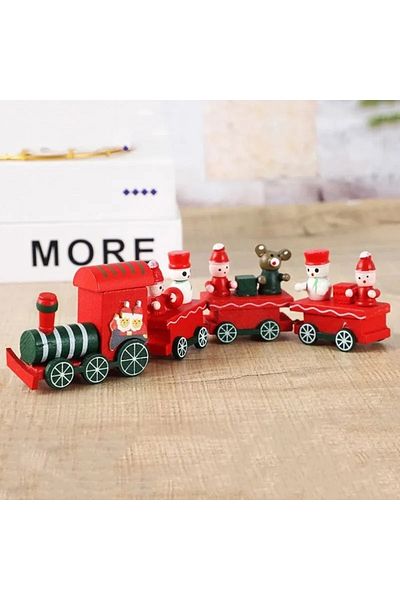 Derin Düşler Red Mini Christmas Train - Wooden Painted, 20*5*3 Cm, Ornament Decor Gift