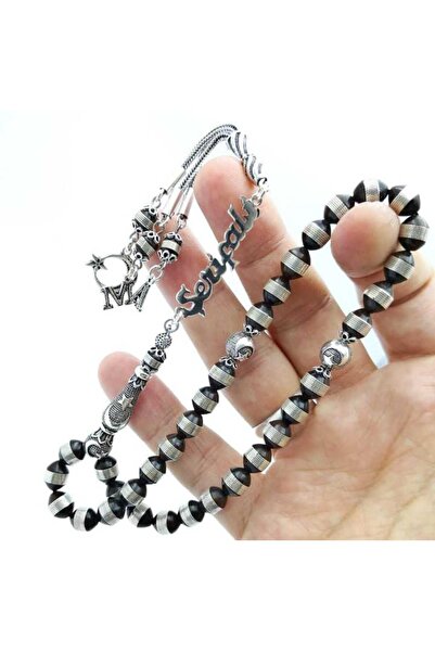 Kuka Sarmal mine işlemeli kuka gümüş tesbih ful isme özel gümüş isimli püskül...