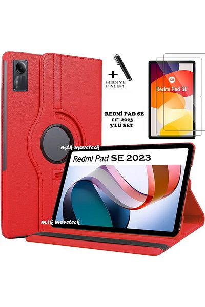 m.tk moveteck Xiaomi Redmi Pad Se 11 Inch Tablet Case 360 Rotating Pu Leather Stand Cover Screen Protector and Pen Set