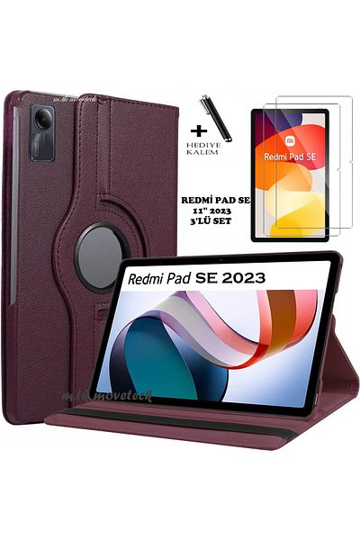 m.tk moveteck Xiaomi Redmi Pad Se 11 Inch Tablet Case 360 Rotating Pu Leather Stand Cover Screen Protector and Pen Set