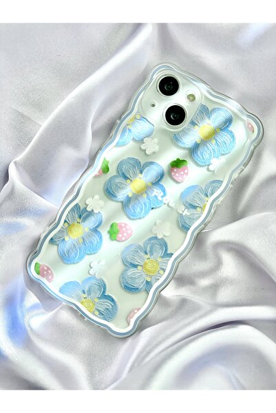 MİRAZ TASARIM IPHONE 14 PLUS MAVİ ÇİÇEKLİ ŞEFFAF KILIF